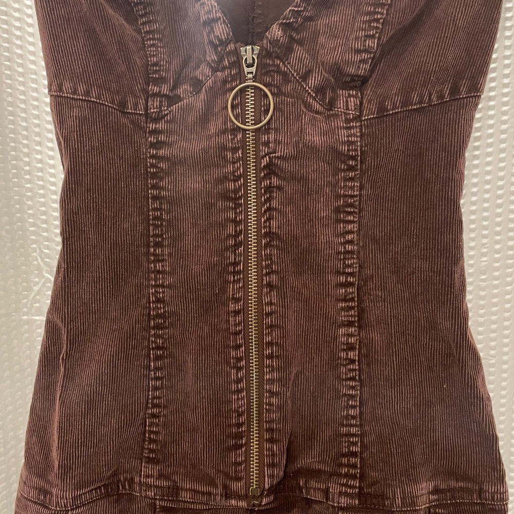 URBAN OUTFITTERS Jazzy Corduroy Mini Dress in Brown w/ Gold Zipper